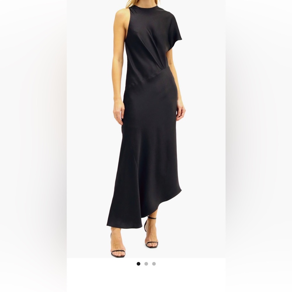 Luxely Elegant Asymmetrical Black Satin Dress- Worn Once!